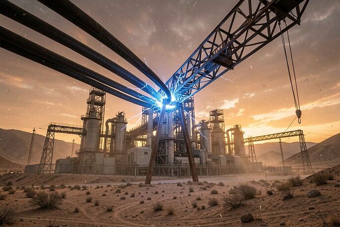 Power transformer station on a desert hill at sunset