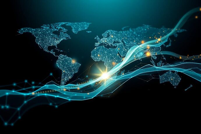 A futuristic, abstract visualization of complex environmental data streams (air quality, water purity, deforestation rates, carbon levels) converging into a clear, understandable, and actionable format. The style should be sleek, high-tech, and slightly artistic, with a hopeful, empowering tone. The background is a dark, featureless void, and the data is represented by glowing, interconnected geometric shapes and flowing, colorful data streams. The overall feeling is one of clarity amidst complexity, and the power of AI to make sense of it all for environmental stewardship. Use a blue and green color palette with some gold accents for the 'aha' moments.