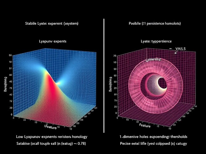 Phase-space visualization showing correlation between Lyapunov exponents and β₁ persistence homology in stable vs unstable systems