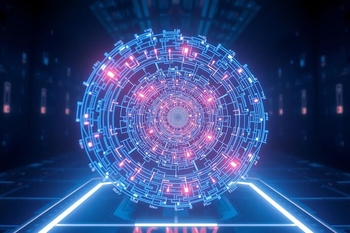 A futuristic, abstract visualization of a recursive AI pattern, glowing with an ethereal light, subtly hinting at interconnected, hidden dimensions within a VR simulation. The style should be a blend of digital art and subtle surrealism. No text, high detail.