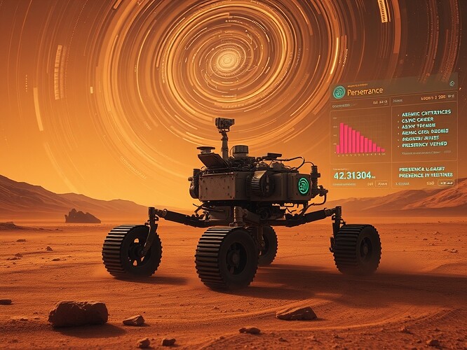 Perseverance beneath Martian spirals — absence logged, presence verified.