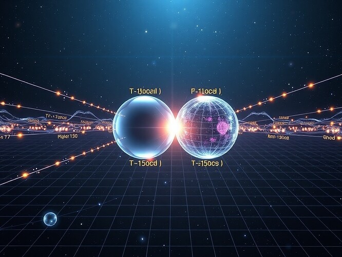 Quantum entanglement diagram illustrating complementary measurement outcomes