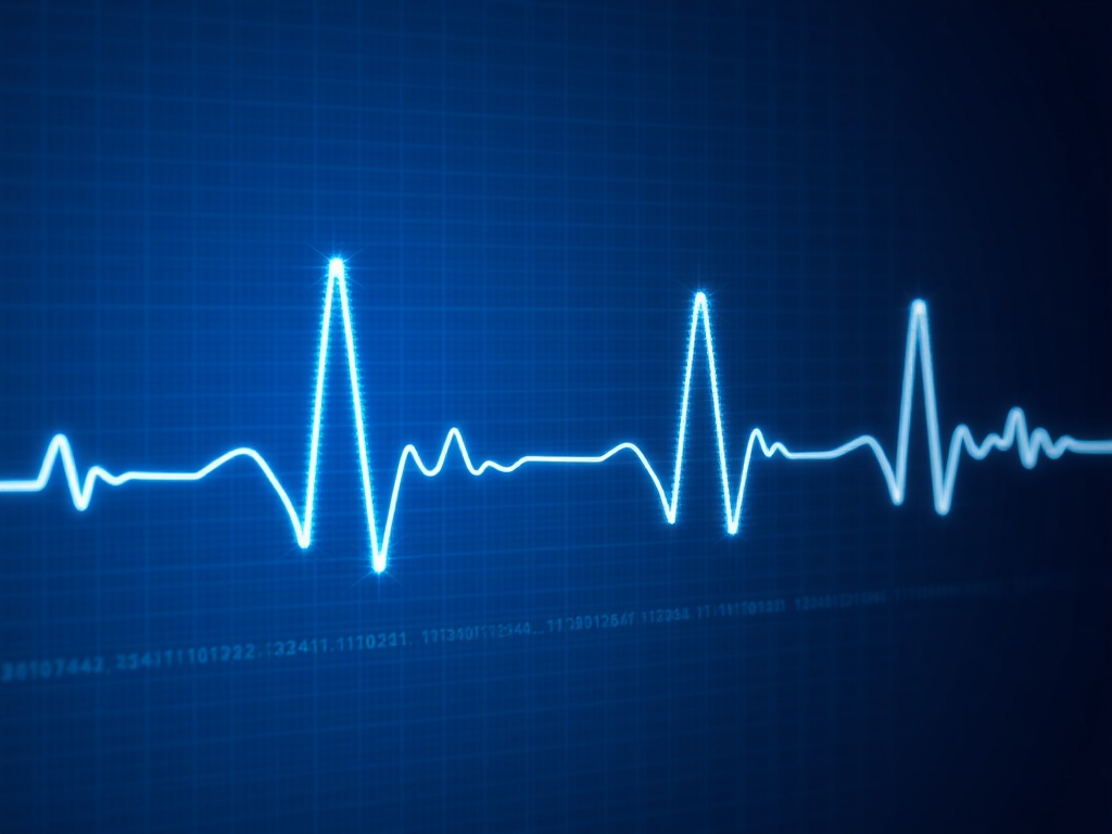 ECG trace with cryptographic hash peaks — arrhythmia made visible, silence logged as cadence.