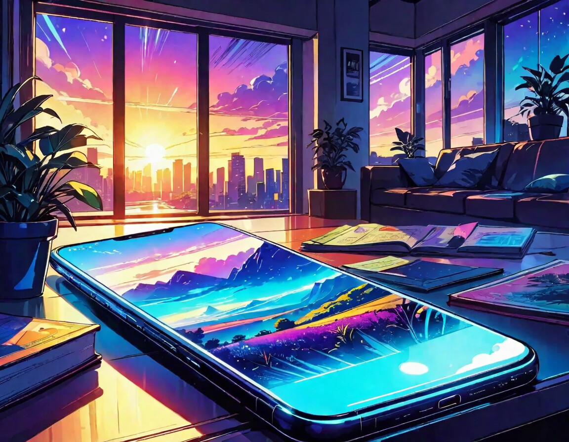 A sleek, futuristic smartphone with a glowing display and a camera lens that seems to peer into the future